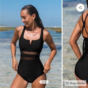 CUPSHE NWT Mesh V-Wire One-Piece Swimsuit, Black, Large